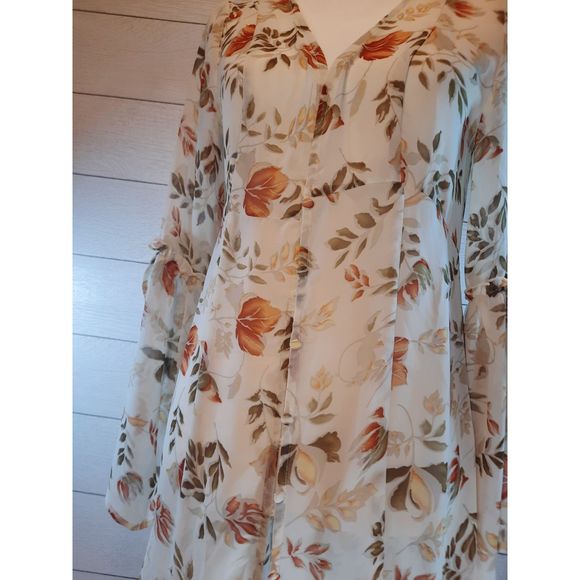 UMGEE Floral Print Sheer Buttoned Front Bell Sleeves Maxi Dress Cardigan Sz S - Picture 3 of 13